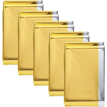Preview: 5er Set Zuverlässige Rettungsdecke, 210 x 160 cm, gold - silber, Wärmefolie auch ideal für Sport, Camping und Outdoor Abenteuer, ein Produkt der NASA