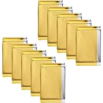 Preview: 10er Set Zuverlässige Rettungsdecke, 210 x 160 cm, gold - silber, Notfalldecke - Wärmefolie auch für Survival Abenteuer und Wandern, ein Produkt der NASA
