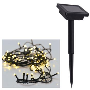 Preview: Zauberhafte Solar LED-Lichterkette für Aussen: 50 warmweisse LEDs auf 150cm Länge, IP44 – schafft Atmosphäre im Garten, Terrasse, Balkon 