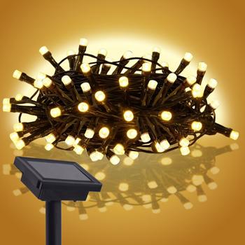 Zauberhafte Solar LED-Lichterkette für Aussen: 50 warmweisse LEDs auf 150cm Länge, IP44 – schafft Atmosphäre im Garten, Terrasse, Balkon 