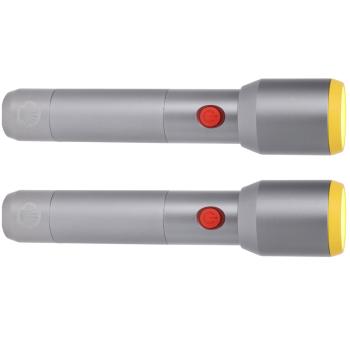 Preview: 2er-Set LED Taschenlampe 500 Lumen: Aluminium, USB aufladbar, 3 Modi, grau/gelb. Shell Qualität, 250m Reichweite – Stark, Zuverlässig & Kompakt