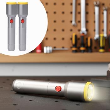 2er-Set LED Taschenlampe 500 Lumen: Aluminium, USB aufladbar, 3 Modi, grau/gelb. Shell Qualität, 250m Reichweite – Stark, Zuverlässig & Kompakt