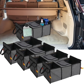 4er-Set Auto Kofferraumtasche mit isoliertem Kühlfach, 3 Fächer (grau-schwarz) - Faltbar, robust - ideal für Einkauf, Picknick, Transport