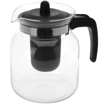 Preview: Teekanne Borosilikatglas 1,1L - Integriertes Teesieb für optimalen Geschmack - Hitzebeständig - Spülmaschinenfest - Langer Teegenuss - Transparent/Schwarz