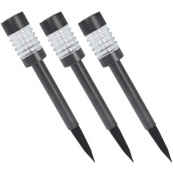 Preview: 3er-Set LED-Solarleuchten mit Edelstahl - Wegeleuchten für Garten & Camping - 6-8h warm-weisses Licht - Erdspiess - 54cm - Anthrazit