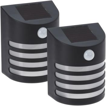 Preview: 2er-Set Moderne Solar-Aussenlampe (schwarz) mit PIR-Sensor - warmweisses LED-Licht, IP44, helle Wandleuchte für effiziente Beleuchtung