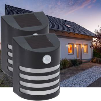 2er-Set Moderne Solar-Aussenlampe (schwarz) mit PIR-Sensor - warmweisses LED-Licht, IP44, helle Wandleuchte für effiziente Beleuchtung