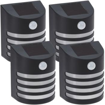 Preview: 4er-Set Moderne Solar-Aussenlampe (schwarz) mit PIR-Sensor - warmweisses LED-Licht, IP44, helle Wandleuchte für effiziente Beleuchtung