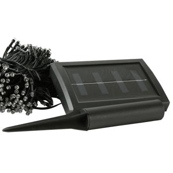 Preview: Solar LED-Lichterkette, 400 LEDs, 4m: schwarzer Draht, warmweisses Licht, IP44 – stimmungsvolle, energieeffiziente Aussenbeleuchtung