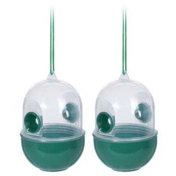 Preview: 2er-Set Giftfreie Insektenfalle zum Aufhängen - Witterungsbeständiger Kunststoff, 80x80x125 mm, 18 cm Seil - Wespen & Fliegenfänger ohne Chemie