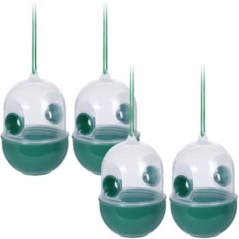 Preview: 4er-Set Giftfreie Insektenfalle zum Aufhängen - Humaner Fang von Wespen & Stubenfliegen - Garten & Wohnung - Polypropylen 80x80x125mm