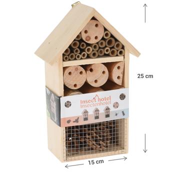 Preview: Insektenhotel aus Tannenholz - Sicheres Quartier für Wildbienen & Insekten - Nisthilfe mit Bambus & Tannenzapfen 15x9x25cm, 600g für Garten & Balkon