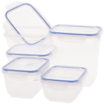 5er Set Vorratsdosen mit Clip Deckel, eckig - Frischhaltedosen für Haushalt, Camping & Picknick - 2x 800ml, 2x 1L, 1x 2L - robustes Plastik, Silikonring