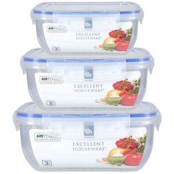 3er Set Frischhaltedosen mit Clip-Deckel Rechteckig - Luftdichte Vorratsdosen für Haushalt & Camping - Polypropylen - 400, 800, 1400 ml