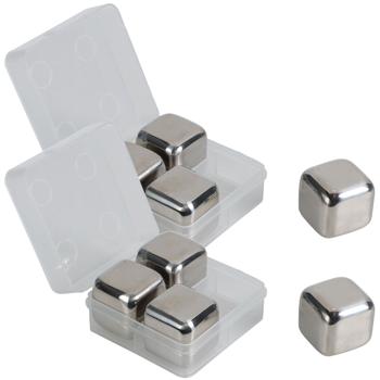 Preview: 8er-Set Kühlsteine Edelstahl - Kühlen Whisky & Drinks ohne Verwässern - Wiederverwendbar, geruchs-/geschmacksneutral, spülmaschinenfest - 27x27x27 mm