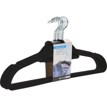 Preview: 100er-Set Kleiderbügel - Filzdesign, Anti-Rutsch-Beschichtung, drehbarer Haken - für Röcke, Hosen, Schals, Krawatten - schwarz, 45cm breit, 60g Gewicht