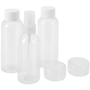 Preview: Reiseflaschenset 15-teilig-transparent für Handgepäck-Flugreisen stressfreier Security Check-Kosmetik-Set unter 100ml-3 Pumpsprüher 6 Flaschen 6 Döschen