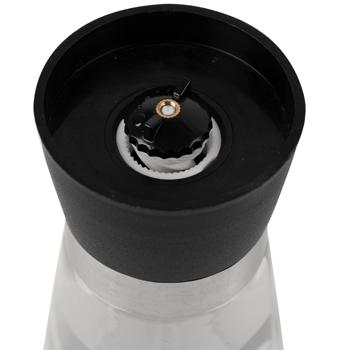 Preview: Gewürzmühle mit Keramik-Mahlwerk - Stufenlos einstellbar für Salz & Pfeffer - 13 cm - Kein Verschütten - Aroma-Optimierung - Glas-Edelstahl-Design