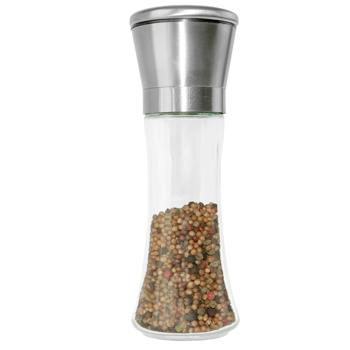 Preview: 2er-Set Manuelle Pfeffermühle - Keramik-Mahlwerk für punktgenaue Aroma-Freisetzung - Glas, Edelstahldeckel, 19 cm, verschleissfrei - Ideal für Hobbyköche