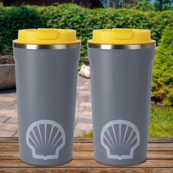 2er-Set Trinkbecher Edelstahl 500ml - Doppelwandige Vakuumisolierung für heisse & kühle Getränke - Kunststoffdeckel Klappverschluss grau - Ideal für unterwegs