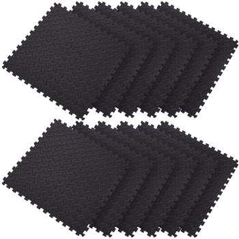 Preview: 12er-Set Fitnessmatten Schwarz - Puzzleartig Verzahnbar & Flexibel Anordenbar - 40x40 cm, 1 cm Stark, Rutschfest, EVA Schaumstoff, Schimmelresistent