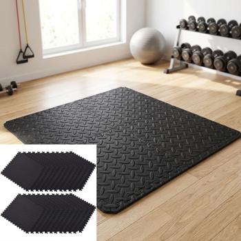 24er-Set Fitnessmatten aus EVA Schaumstoff - Bodenschutzmatten rutschfest 40x40cm-1cm stark für Bad, Yoga, Kampfsport - Schwarz - Hygienisch