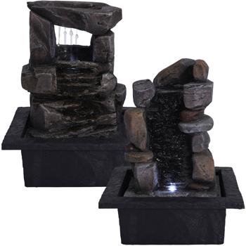 Preview: Zimmerbrunnen - 4 Stein Kaskaden - LED Beleuchtung - Beruhigt Raumluft - Bindet Staub/Pollen - 21.8x18.8x17.5cm - Kunststein - Leise Pumpe