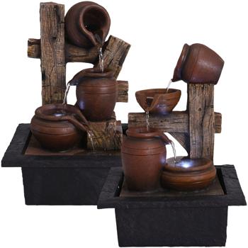 Preview: Zimmerbrunnen Krüge mit LED Beleuchtung - Fernöstliches Ambiente für Wohnräume & Yoga-Studios - Beruhigendes Plätschern, filtert Staub, 23x21x40,5 cm