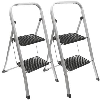 Preview: 2er-Set Klappbare Trittleiter - Sichere zweistufige Küchentreppe, 150 kg Tragkraft, rutschfeste Füsse - Ideal für Haushalt, Camping & SUV