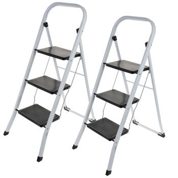 Preview: 2er-Set Klappbare Trittleiter, mit drei Stufen, bis 125 kg: stabile Küchentreppe, platzsparend für müheloses Arbeiten im Haushalt