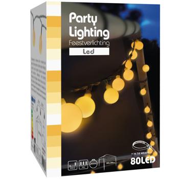 Preview: Stromsparende LED-Lichterkette: 80 warmweisse Kugeln, 16m Länge, IP44-wetterfest - gemütliche Aussenbeleuchtung für stimmungsvolle Momente