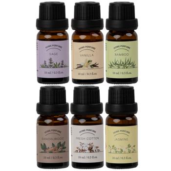 Raumparfüm-Set 6x10ml: Jasmin, Sandelholz, Vanille, Bambus, Salbei, Baumwolle. Für Diffusor & Duftlampe – Vielfältige Düfte zum Wohlfühlen