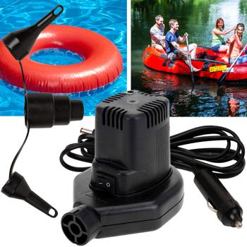 12V & 230V Elektro-Luftpumpe, 60W, schwarz – Mit 3 Aufsätzen, flexibel für Auto & Steckdose, ideal für Luftmatratzen, Pools & mehr