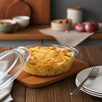 Preview: Glas Auflaufform mit Deckel - 1700ml/1500ml Borosilikatglas - Hitzebeständig für Ofen, Spülmaschine, Mikrowelle - Vielseitig zum Kochen, Warmhalten, Servieren