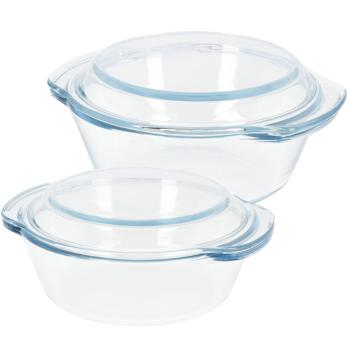 2er-Set Glas Auflaufform mit Deckel, rund, 1000 ml & 1700 ml