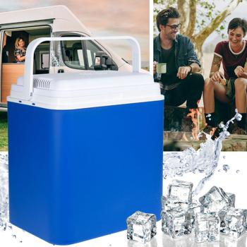 Langlebige elektrische Kühlbox, 24L, 12V für KFZ – Robustes Design, blau/weiss, optimale Kühlleistung