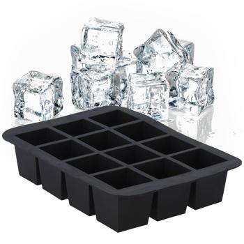 Flexible Eiswürfelform für 12 XL-Eiswürfel - Ideal für Whiskey & Cocktails - Kälteresistenter Kunststoff, leicht zu reinigen - 19x14x4 cm, grau