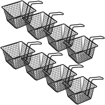 8er-Set Pommes Servierkörbchen - stilvolle Präsentation für Snacks, Frühlingsrollen, Desserts & Brot - Metall, schwarz (matt), mit Griff, 21x13x8.5 cm