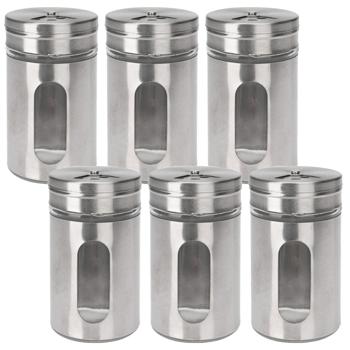 6er-Set Stilvolle Gewürzstreuer mit Sichtfenster, Edelstahl, 94 ml, 3 Lochgrössen, ideal für Gewürze, Salze und Kräuter