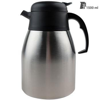 Preview: Isolierkanne doppelwandig Edelstahl 1,5L - Thermoskanne für Kaffee/Tee mit Einhand-Automatik & Hebel-Ausgiesser - Für Büro, Reise & festliche Tafel