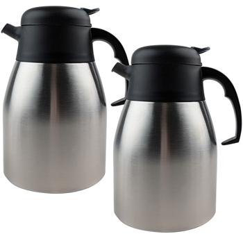 Preview: 2er-Set Doppelwandige Isolierkanne - Edelstahl 1,5L - Hält Getränke 6h warm/kalt - Ideal für Reise, Arbeit, Freizeit & festliche Anlässe - Einhand-Automatik