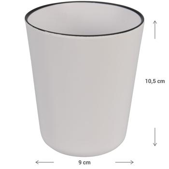Preview: Melamin-Becher - bruchunempfindlich, spülmaschinengeeignet & lebensmittelecht - Ø 9 cm weiss mit schwarzem Rand - ideal für Familien, Camping & Wohnmobil