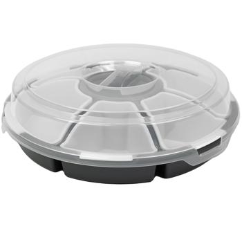 Servierschale 6 Fächer mit Deckel Ø 33 cm - Snacktray für Chips, Snacks, Fingerfood - Robust, leicht, transparent - Schutz vor Staub, Insekten