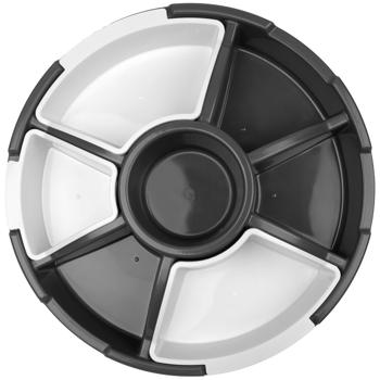 Preview: Servierschale 6 Fächer mit Deckel Ø 33 cm - Snacktray für Chips, Snacks, Fingerfood - Robust, leicht, transparent - Schutz vor Staub, Insekten