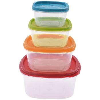 4er-Set Vorratsbehälter für Lebensmittel mit bunten Deckeln, stapelbar, Frischhaltedosen in 4 Grössen und Farben, spülmaschinenfest 