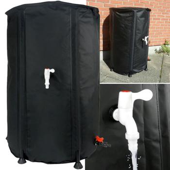 Preview: Robuste, faltbare 500 Liter Regentonne, schwarz - mit Wasserhahn und Schlauchanschluss, mobile Regenwasserlösung für jeden Garten