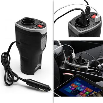 Kfz-Spannungswandler 200W/400W Spitze - Lädt & betreibt Geräte im Auto (12V auf 230V) - Mit 230V-Steckdose, 2x USB, Lüfter & Schutz