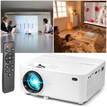 Mini LED HD Beamer mit 1800 Lumen, 40 000 Stunden LED Lebensdauer, inkl. Multimedia Player, Fernbedienung, für Büro, Zuhause, oder auch Outdoor