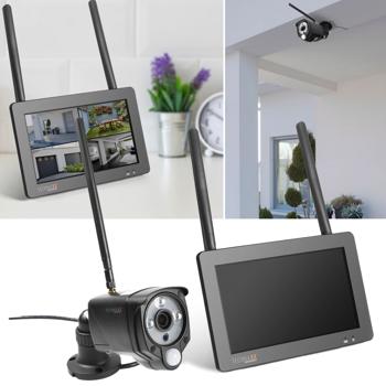 WLAN-Funkkamerasystem mit 7’’ Monitor – Full-HD-Überwachungskamera mit 2-Wege-Audio, Nachtsicht & Live App-Zugriff, IP56