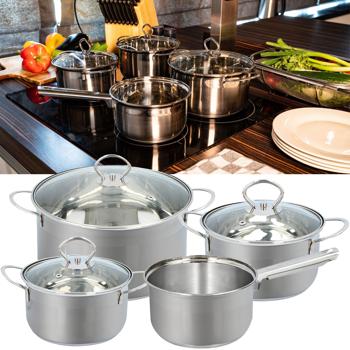 Elegantes 7-teiliges Topfset, induktionsfähig – Rostfreies Material, silber, abgerundete Griffe – Premium Kochgeschirr für beste Ergebnisse